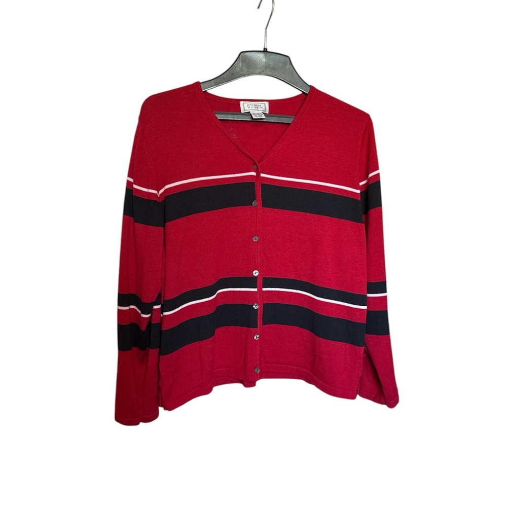 Vintage Jennifer Moore Women’s Red,Black and white stripes Cardigan Sweater L